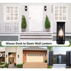 Montpelier 11.69 in. H Black Hardwired Outdoor Wall Lantern Sconce with Dusk to Dawn (Set of 2) by Maxax 14 Montpelier 11.69 in. H Black Hardwired Outdoor Wall Lantern Sconce with Dusk to Dawn (Set of 2) by Maxax -Maxax Elegant store black maxax outdoor sconces 2519 1ws 2pk 1d 1000