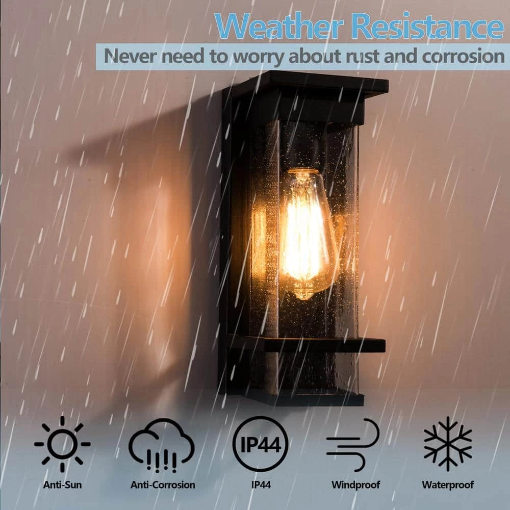 Montpelier 11.69 in. H Black Hardwired Outdoor Wall Lantern Sconce with Dusk to Dawn (Set of 2) by Maxax 3 Montpelier 11.69 in. H Black Hardwired Outdoor Wall Lantern Sconce with Dusk to Dawn (Set of 2) by Maxax - Image 3