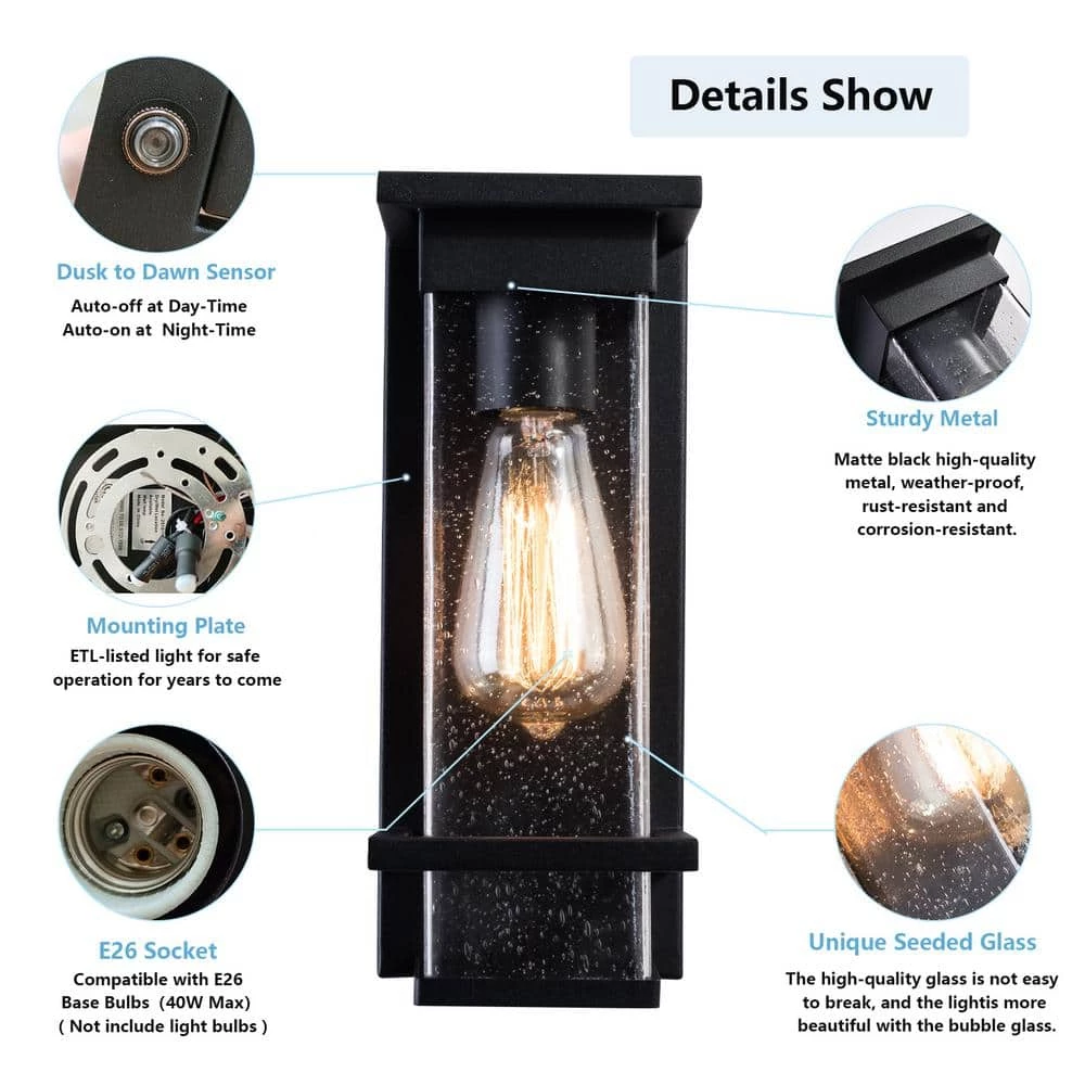 Montpelier 11.69 in. H Black Hardwired Outdoor Wall Lantern Sconce with Dusk to Dawn (Set of 2) by Maxax 7 Montpelier 11.69 in. H Black Hardwired Outdoor Wall Lantern Sconce with Dusk to Dawn (Set of 2) by Maxax - Image 7