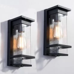 Montpelier 11.69 in. H Black Hardwired Outdoor Wall Lantern Sconce with Dusk to Dawn (Set of 2) by Maxax