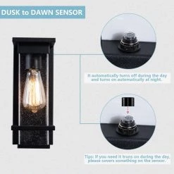 Montpelier 11.69 in. H Black Hardwired Outdoor Wall Lantern Sconce with Dusk to Dawn (Set of 2) by Maxax 15 Montpelier 11.69 in. H Black Hardwired Outdoor Wall Lantern Sconce with Dusk to Dawn (Set of 2) by Maxax -Maxax Elegant store black maxax outdoor sconces 2519 1ws 2pk 66 1000