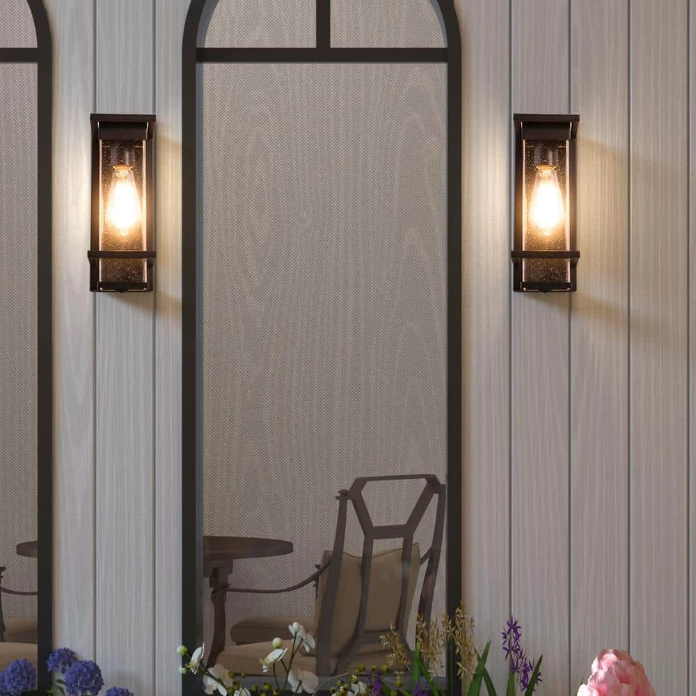 Montpelier 11.69 in. H Black Hardwired Outdoor Wall Lantern Sconce with Dusk to Dawn (Set of 2) by Maxax 2 Montpelier 11.69 in. H Black Hardwired Outdoor Wall Lantern Sconce with Dusk to Dawn (Set of 2) by Maxax - Image 2
