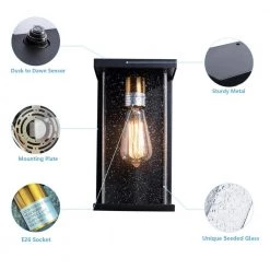 Montpelier 11.2 in. H Black Hardwired Outdoor Wall Lantern Sconces with Dusk to Dawn (Set of 2) by Maxax -Maxax Elegant store black maxax outdoor sconces 2534 2w 44 1000