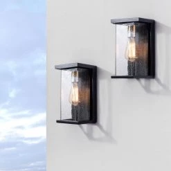 Montpelier 11.2 in. H Black Hardwired Outdoor Wall Lantern Sconces with Dusk to Dawn (Set of 2) by Maxax