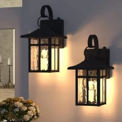 Hawaii Montpelier 1-Light Black Hardwired 12.4 in. H Outdoor Sconce Dusk to Dawn Wall Lantern Sconce (2-Pack) by Maxax -Maxax Elegant store black maxax outdoor sconces mx7003 w1bk 1f 1000