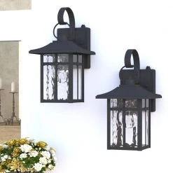 Hawaii Montpelier 1-Light Black Hardwired 12.4 in. H Outdoor Sconce Dusk to Dawn Wall Lantern Sconce (2-Pack) by Maxax -Maxax Elegant store black maxax outdoor sconces mx7003 w1bk 4f 1000