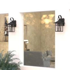 Hawaii Montpelier 1-Light Black Hardwired 12.4 in. H Outdoor Sconce Dusk to Dawn Wall Lantern Sconce (2-Pack) by Maxax -Maxax Elegant store black maxax outdoor sconces mx7003 w1bk c3 1000