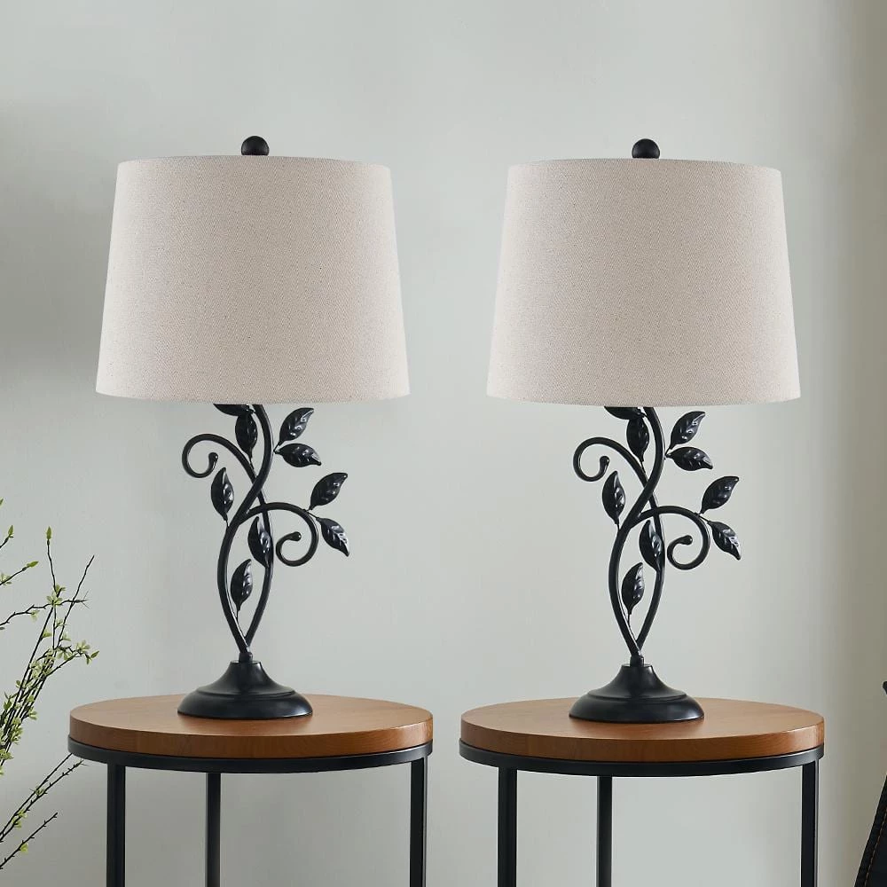 Chicago 26 in. Black Bedside Table Lamp with Oatmeal Flax Lampshade (Set of 2) by Maxax 1 Chicago 26 in. Black Bedside Table Lamp with Oatmeal Flax Lampshade (Set of 2) by Maxax