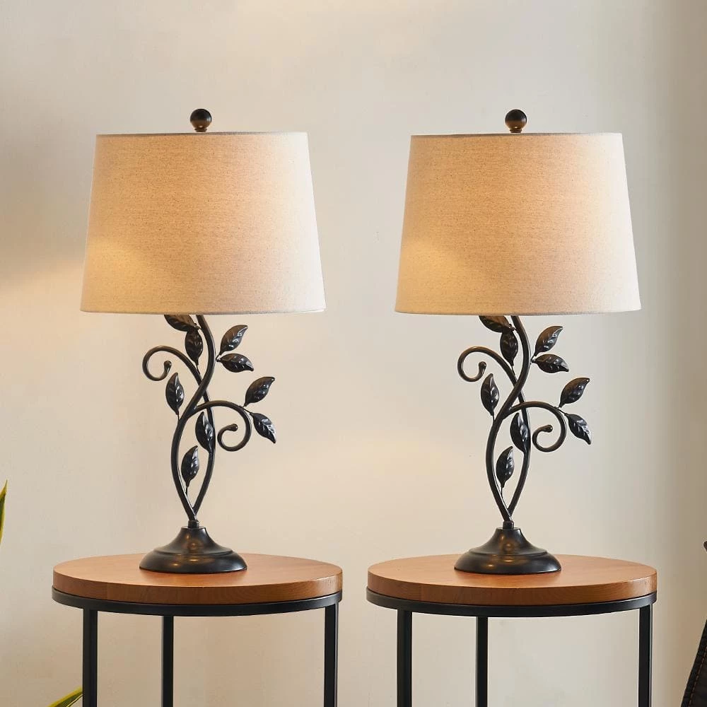 Chicago 26 in. Black Bedside Table Lamp with Oatmeal Flax Lampshade (Set of 2) by Maxax 2 Chicago 26 in. Black Bedside Table Lamp with Oatmeal Flax Lampshade (Set of 2) by Maxax - Image 2
