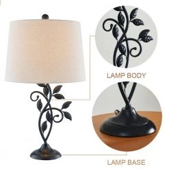 Chicago 26 in. Black Bedside Table Lamp with Oatmeal Flax Lampshade (Set of 2) by Maxax 14 Chicago 26 in. Black Bedside Table Lamp with Oatmeal Flax Lampshade (Set of 2) by Maxax -Maxax Elegant store black maxax table lamps t04 oatmeal fa 1000