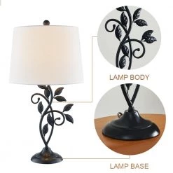 Chicago 26 " Black Bedside Table Lamp Set of 2 with White Flax Lampshade by Maxax -Maxax Elegant store black maxax table lamps t04 white 4f 1000
