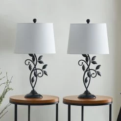 Chicago 26 " Black Bedside Table Lamp Set of 2 with White Flax Lampshade by Maxax