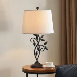 Chicago 26 " Black Bedside Table Lamp Set of 2 with White Flax Lampshade by Maxax -Maxax Elegant store black maxax table lamps t04 white fa 1000
