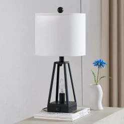 Chicago 20.5 in. Black Table Lamp with USB with Type C/USB Port by Maxax -Maxax Elegant store black maxax table lamps t103 bk s 1f 1000