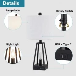 Chicago 20.5 in. Black Table Lamp with USB with Type C/USB Port by Maxax -Maxax Elegant store black maxax table lamps t103 bk s 4f 1000