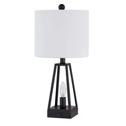 Chicago 20.5 in. Black Table Lamp with USB with Type C/USB Port by Maxax