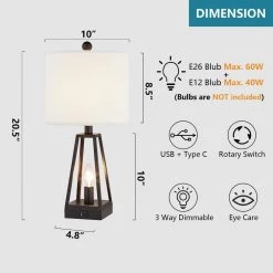 Chicago 20.5 in. Black Table Lamp with USB with Type C/USB Port by Maxax -Maxax Elegant store black maxax table lamps t103 bk s c3 1000