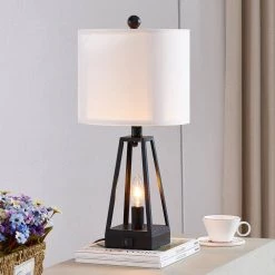 Chicago 20.5 in. Black Table Lamp with USB with Type C/USB Port by Maxax -Maxax Elegant store black maxax table lamps t103 bk s fa 1000