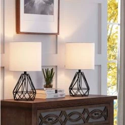 Detroit 20 .5 in. Black Table Lamp with with White Shade (Set of 2) by Maxax -Maxax Elegant store black maxax table lamps t25 bk 4f 1000