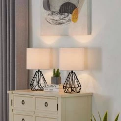 Detroit 20 .5 in. Black Table Lamp with with White Shade (Set of 2) by Maxax -Maxax Elegant store black maxax table lamps t25 bk 76 1000