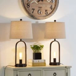 Chicago 26 in. Black Table Lamp Set with Outlet (Set of 2) by Maxax -Maxax Elegant store black maxax table lamps t29 bk 1f 1000