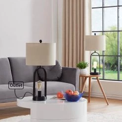 Chicago 26 in. Black Table Lamp Set with Outlet (Set of 2) by Maxax -Maxax Elegant store black maxax table lamps t29 bk 44 1000