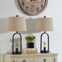 Chicago 26 in. Black Table Lamp Set with Outlet (Set of 2) by Maxax -Maxax Elegant store black maxax table lamps t29 bk 4f 1000