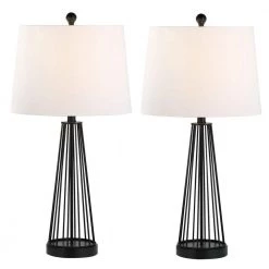 Detroit 27 " Black Table Lamp Set With White Shade (Set of 2) by Maxax