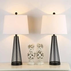 Detroit 27 " Black Table Lamp Set With White Shade (Set of 2) by Maxax -Maxax Elegant store black maxax table lamps t53 bk fa 1000