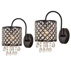 Indianapolis 1-Light Dimmable Black Armed Sconce with Crystal Accents (Set of 2) by Maxax