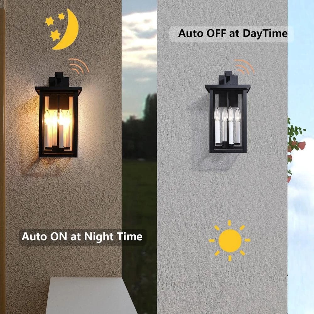 Hawaii 16.7 in. H 4-Bulb Black / White Hardwired Outdoor Wall Lantern Sconce with Dusk to Dawn by Maxax 3 Hawaii 16.7 in. H 4-Bulb Black / White Hardwired Outdoor Wall Lantern Sconce with Dusk to Dawn by Maxax - Image 3