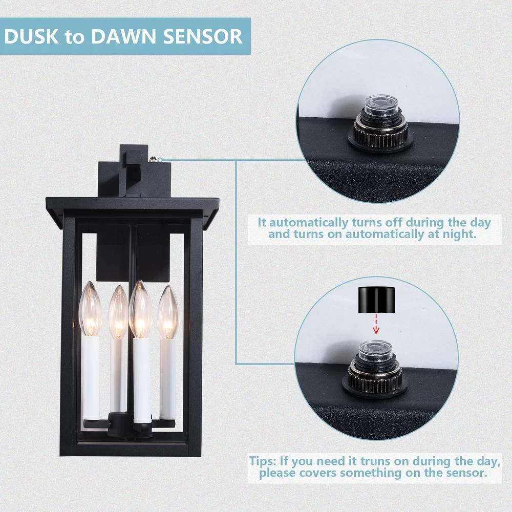 Hawaii 16.7 in. H 4-Bulb Black / White Hardwired Outdoor Wall Lantern Sconce with Dusk to Dawn by Maxax 8 Hawaii 16.7 in. H 4-Bulb Black / White Hardwired Outdoor Wall Lantern Sconce with Dusk to Dawn by Maxax - Image 8