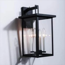 Hawaii 16.7 in. H 4-Bulb Black / White Hardwired Outdoor Wall Lantern Sconce with Dusk to Dawn by Maxax
