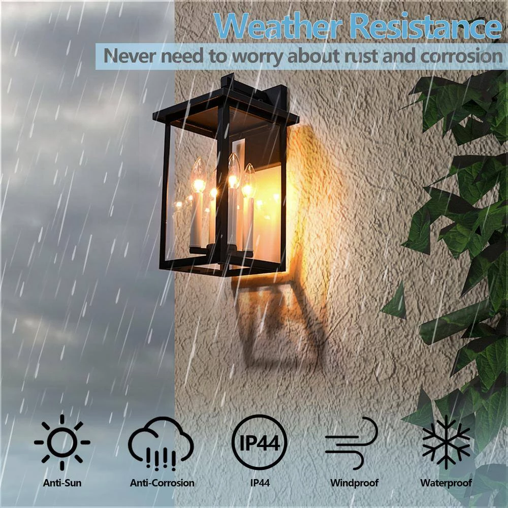 Hawaii 16.7 in. H 4-Bulb Black / White Hardwired Outdoor Wall Lantern Sconce with Dusk to Dawn by Maxax 4 Hawaii 16.7 in. H 4-Bulb Black / White Hardwired Outdoor Wall Lantern Sconce with Dusk to Dawn by Maxax - Image 4