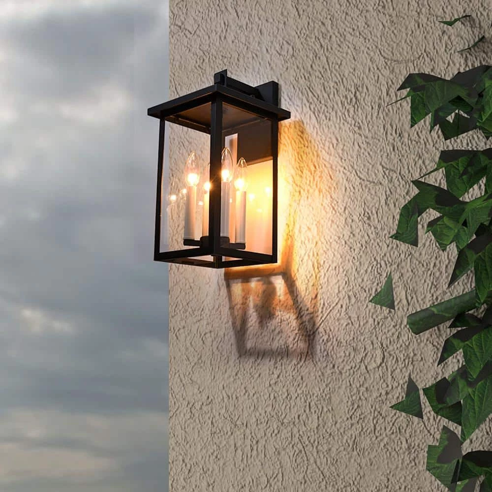 Hawaii 16.7 in. H 4-Bulb Black / White Hardwired Outdoor Wall Lantern Sconce with Dusk to Dawn by Maxax 2 Hawaii 16.7 in. H 4-Bulb Black / White Hardwired Outdoor Wall Lantern Sconce with Dusk to Dawn by Maxax - Image 2