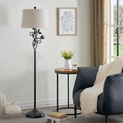 Chicago 59 " Black Traditional Metal Floor Lamp With White Shade by Maxax