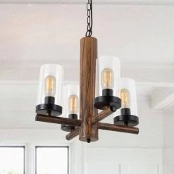 Nashville 4 -Light Candle Styleand Shaded Classic/Traditional Farmhouseand Country Style Chandelier by Maxax -Maxax Elegant store black wood maxax chandeliers 19162 4wg 4f 1000