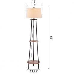 New York 65 in. Wood Grain and Black Metal Floor Lamp with Table Shelves by Maxax -Maxax Elegant store black wood maxax floor lamps f66 wd 40 1000