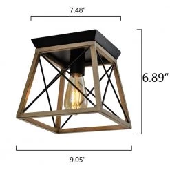 Springfield 1 - Light 9.05'' Black/Wood Unique/Statement Square/Rectangle Flush Mount by Maxax -Maxax Elegant store black wood maxax flush mount lights mx21009 1wd 1f 1000