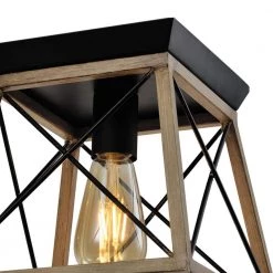 Springfield 1 - Light 9.05'' Black/Wood Unique/Statement Square/Rectangle Flush Mount by Maxax -Maxax Elegant store black wood maxax flush mount lights mx21009 1wd 4f 1000