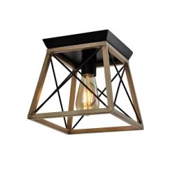 Springfield 1 - Light 9.05'' Black/Wood Unique/Statement Square/Rectangle Flush Mount by Maxax