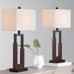 Montgomery 30 in. Wood/Black Table Lamp Set With USB (Set of 2) by Maxax -Maxax Elegant store black wood maxax table lamps t106 wg 76 1000