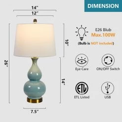 Sacramento 26.75 in. Blue Table Lamp Set with USB (Set of 2) by Maxax -Maxax Elegant store blue maxax table lamps t08 bu 44 1000