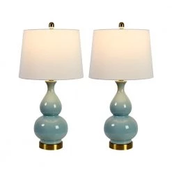 Sacramento 26.75 in. Blue Table Lamp Set with USB (Set of 2) by Maxax