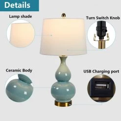 Sacramento 26.75 in. Blue Table Lamp Set with USB (Set of 2) by Maxax -Maxax Elegant store blue maxax table lamps t08 bu 76 1000