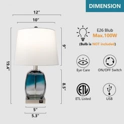 Richmond 20.5 in. Blue Table Lamp Set with USB (Set of 2) by Maxax -Maxax Elegant store blue maxax table lamps t16 44 1000