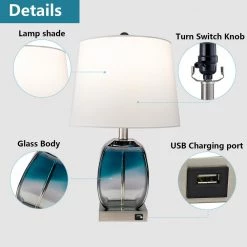 Richmond 20.5 in. Blue Table Lamp Set with USB (Set of 2) by Maxax -Maxax Elegant store blue maxax table lamps t16 76 1000