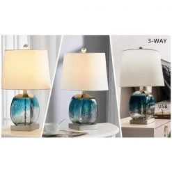 Richmond 20.5 in. Blue Table Lamp Set with USB (Set of 2) by Maxax -Maxax Elegant store blue maxax table lamps t16 fa 1000