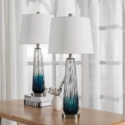 Richmond 28 .75" Gradient Blue Bedside Table Lamp Set (Set of 2) by Maxax