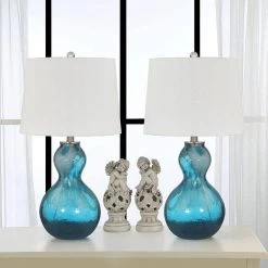 Columbia 25 .5" Blue Glass Table Lamp Set With White Shade (Set of 2) by Maxax -Maxax Elegant store blue maxax table lamps t43 bu 44 1000